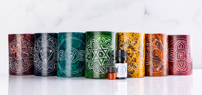 Chakra oil warmers and essential oil blends at Mandala Massage Supply & apothecary in Reno, NV